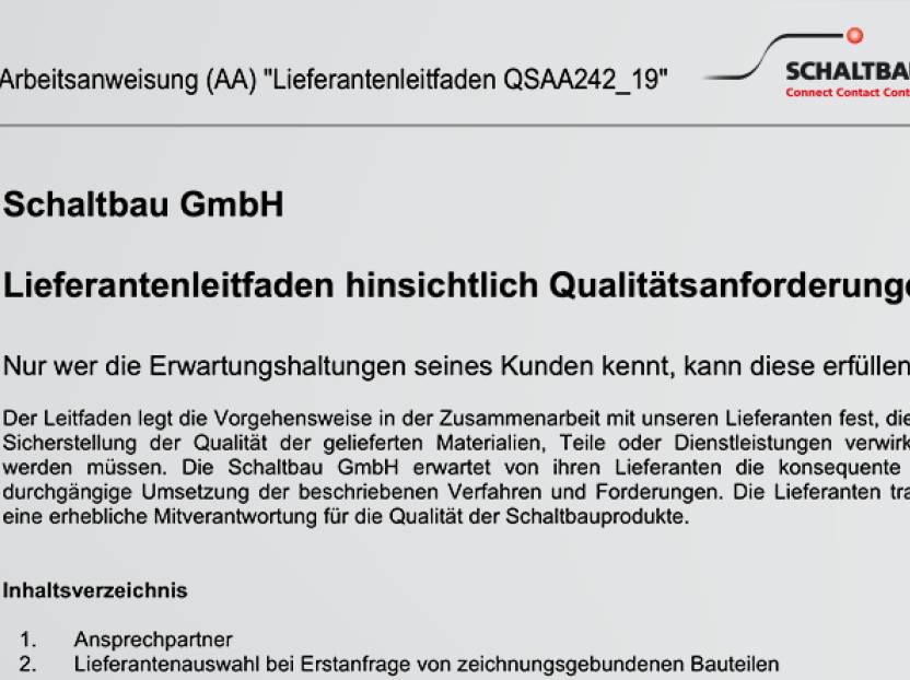 Lieferantenleitfaden Qualitätsanforderungen